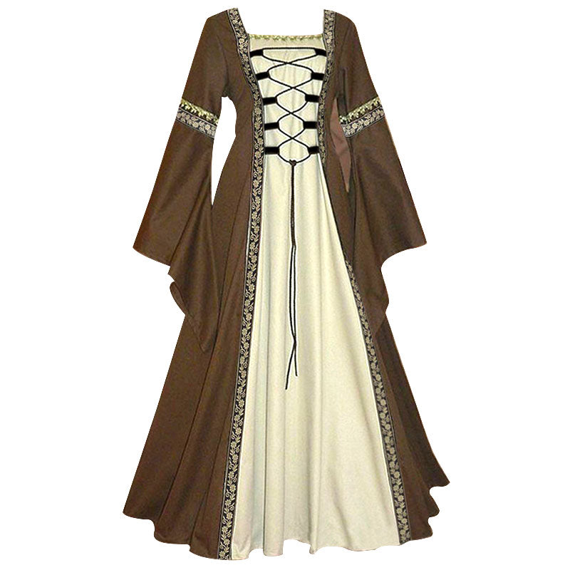 Halloween Women European Medieval Court Vampire Cosplay Costume Carnival Vintage Strapless Long Sleeve Queen Elegant Dress