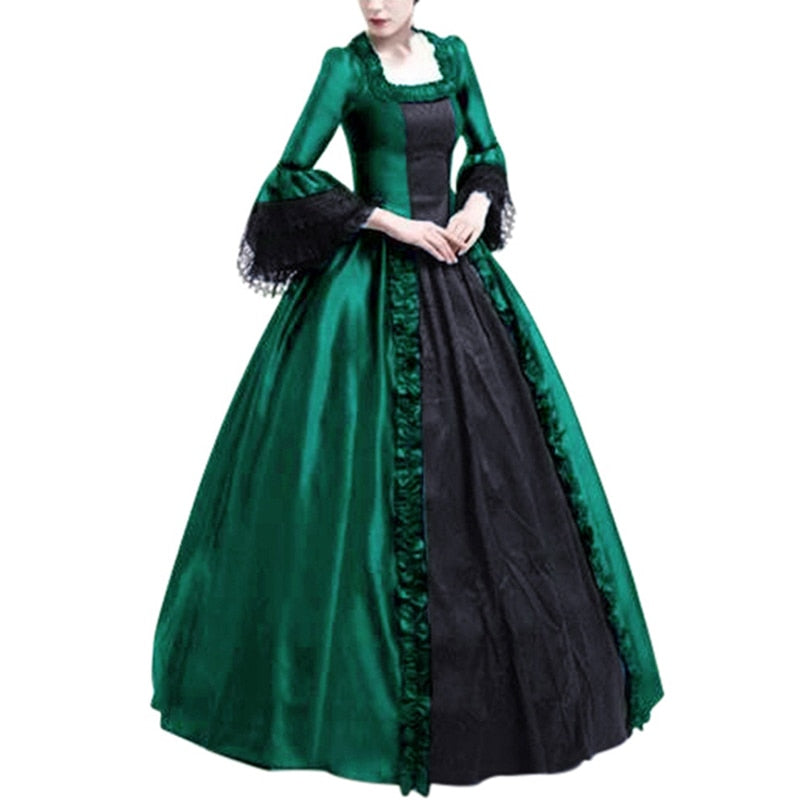 Halloween Women European Medieval Court Vampire Cosplay Costume Carnival Vintage Strapless Long Sleeve Queen Elegant Dress