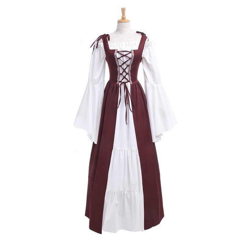 Halloween Women European Medieval Court Vampire Cosplay Costume Carnival Vintage Strapless Long Sleeve Queen Elegant Dress