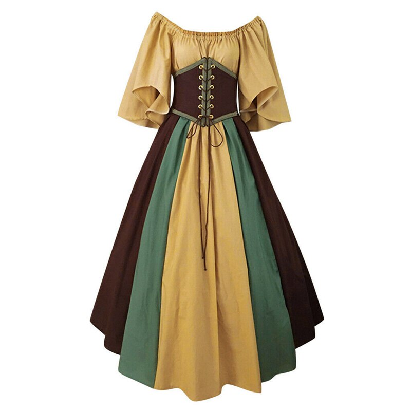Halloween Women European Medieval Court Vampire Cosplay Costume Carnival Vintage Strapless Long Sleeve Queen Elegant Dress