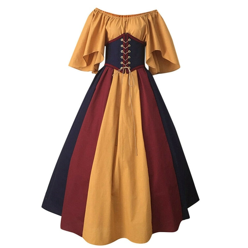 Halloween Women European Medieval Court Vampire Cosplay Costume Carnival Vintage Strapless Long Sleeve Queen Elegant Dress