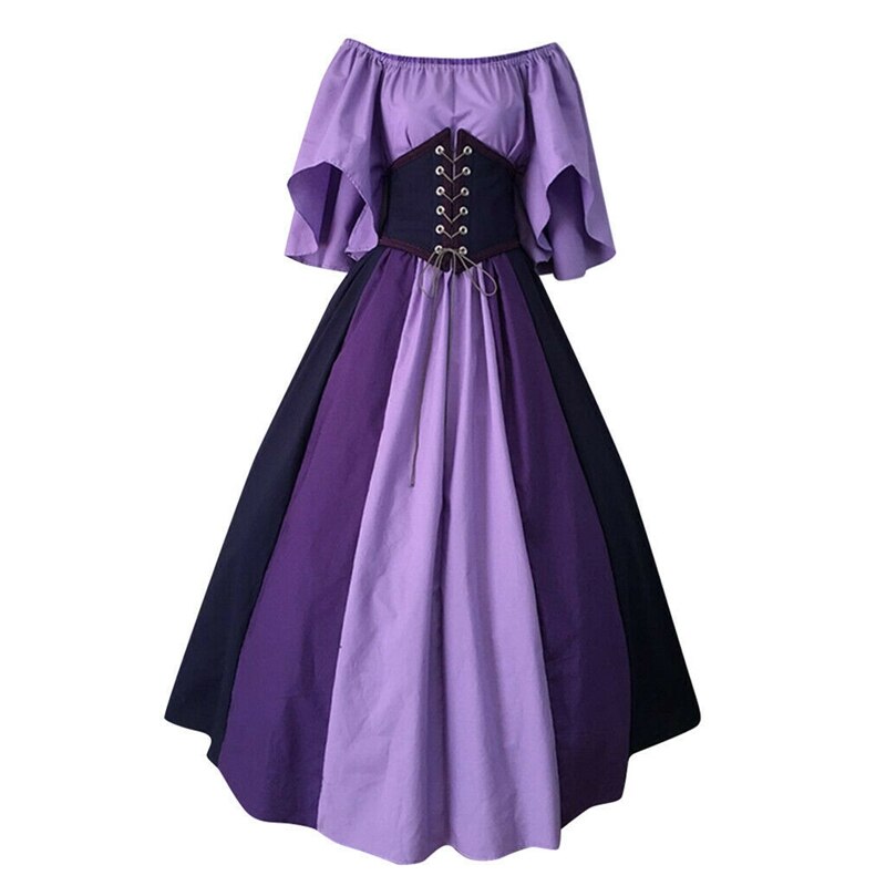 Halloween Women European Medieval Court Vampire Cosplay Costume Carnival Vintage Strapless Long Sleeve Queen Elegant Dress