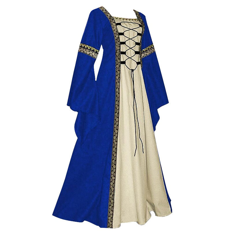 Halloween Women European Medieval Court Vampire Cosplay Costume Carnival Vintage Strapless Long Sleeve Queen Elegant Dress