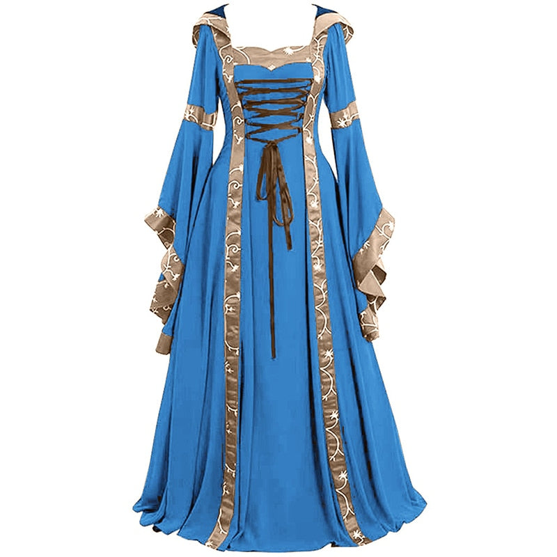 Halloween Women European Medieval Court Vampire Cosplay Costume Carnival Vintage Strapless Long Sleeve Queen Elegant Dress