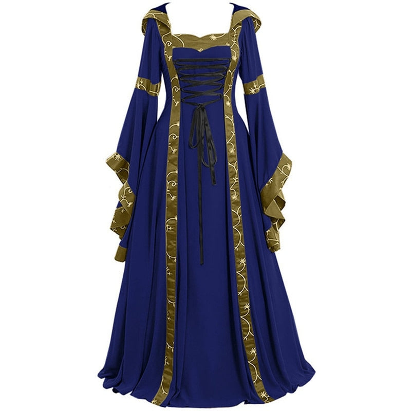 Halloween Women European Medieval Court Vampire Cosplay Costume Carnival Vintage Strapless Long Sleeve Queen Elegant Dress