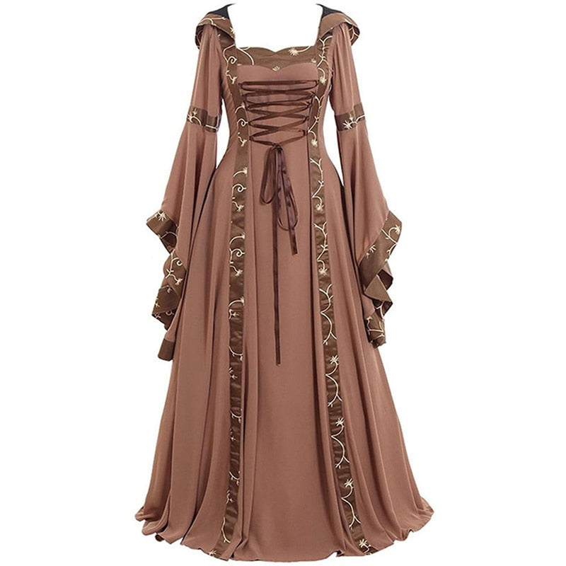 Halloween Women European Medieval Court Vampire Cosplay Costume Carnival Vintage Strapless Long Sleeve Queen Elegant Dress