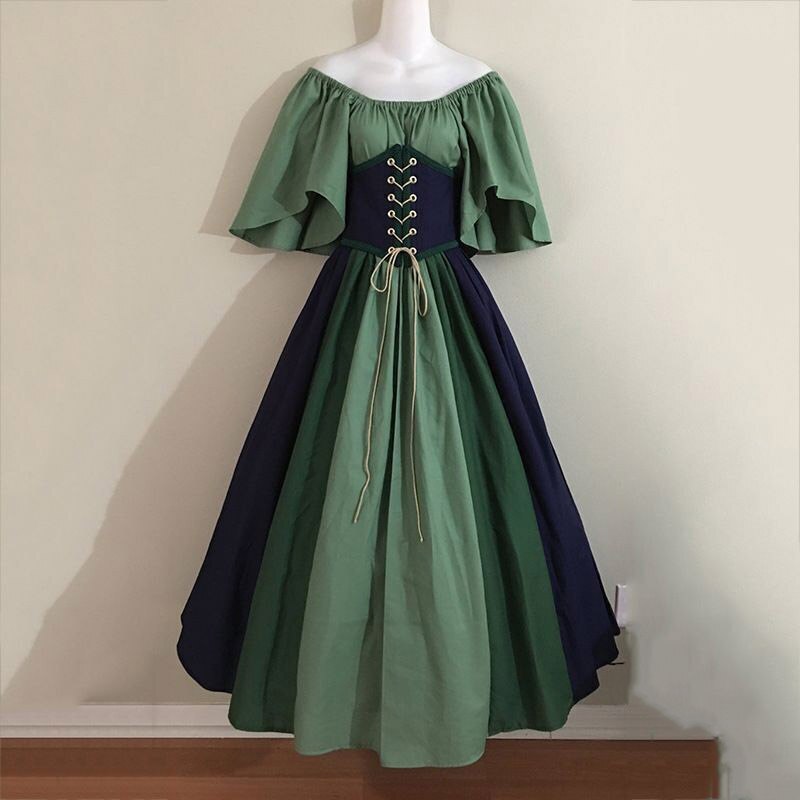 Halloween Women European Medieval Court Vampire Cosplay Costume Carnival Vintage Strapless Long Sleeve Queen Elegant Dress