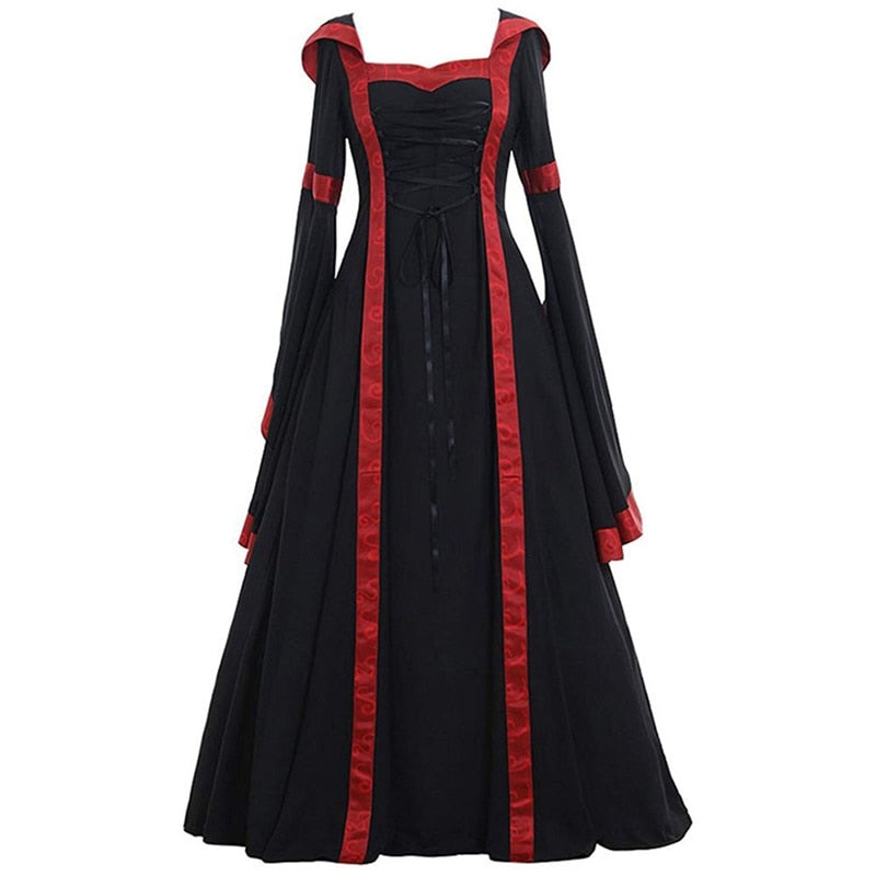 Halloween Women European Medieval Court Vampire Cosplay Costume Carnival Vintage Strapless Long Sleeve Queen Elegant Dress