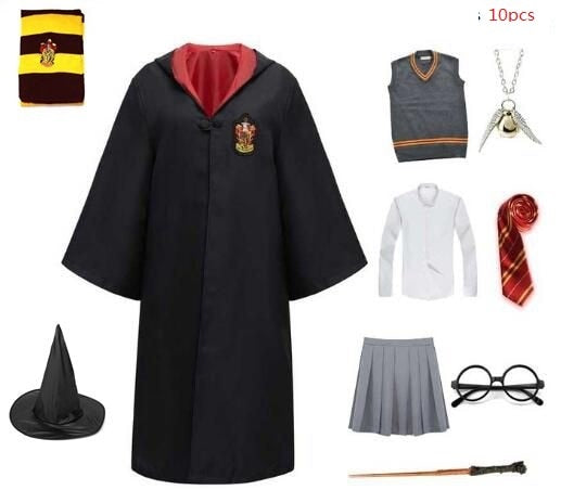 Harried Potter Girls Halloween Costume Slytherinn Granger Magic Robe Green Red Blue Ties School Cloak Dress Cosplay Costumes