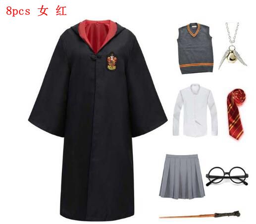 Harried Potter Girls Halloween Costume Slytherinn Granger Magic Robe Green Red Blue Ties School Cloak Dress Cosplay Costumes