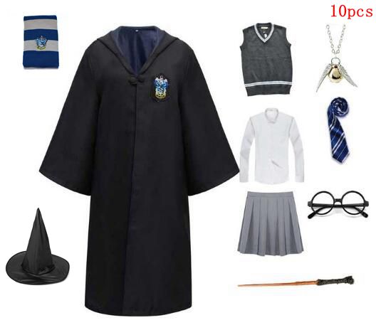 Harried Potter Girls Halloween Costume Slytherinn Granger Magic Robe Green Red Blue Ties School Cloak Dress Cosplay Costumes