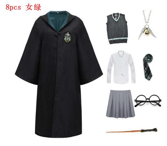 Harried Potter Girls Halloween Costume Slytherinn Granger Magic Robe Green Red Blue Ties School Cloak Dress Cosplay Costumes
