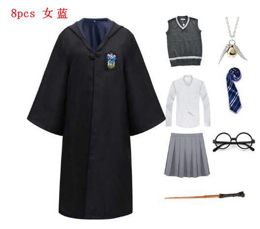 Harried Potter Girls Halloween Costume Slytherinn Granger Magic Robe Green Red Blue Ties School Cloak Dress Cosplay Costumes