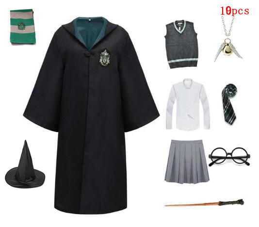 Cosplay Costume Adult Kids Halloween Costume Hermione Slytherin Cape Tie Shirt Scarf Sweater Robe Party Cosplay