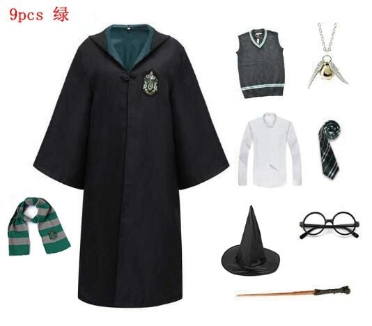 Cosplay Costume Adult Kids Halloween Costume Hermione Slytherin Cape Tie Shirt Scarf Sweater Robe Party Cosplay