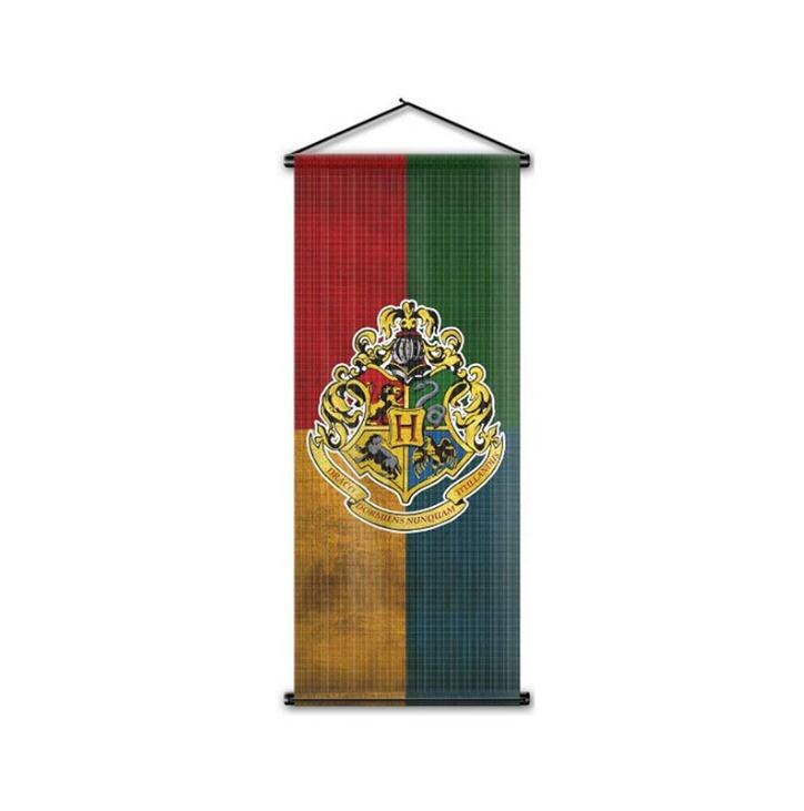 grid hanging flag Gryffindor College indoor scene Potter bar decoration Slytherin Hufflepuff flag with flagpole