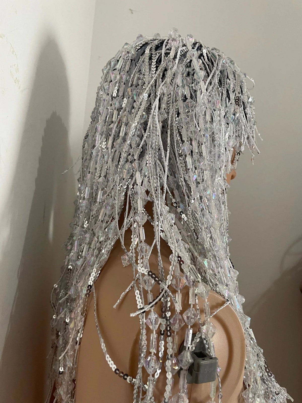 Sexy Silver Sequin Crystal Tassel Wigs Women Birthday Party Rhinestone Fringes Headwear