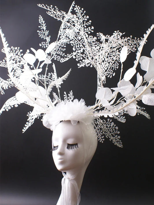 Exaggerated Oversized White Branch Headpiece for Stage Photography Cosplay Hair Accessory Clip
