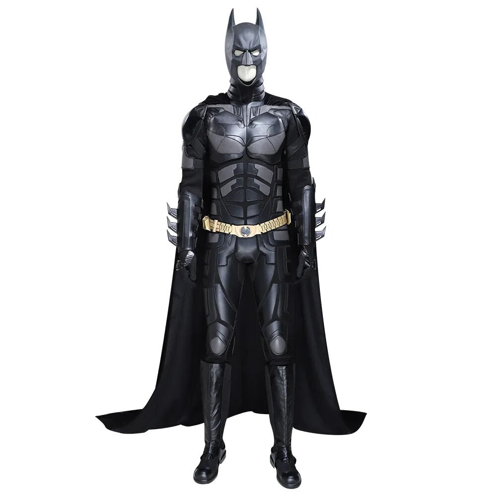 High Quality Halloween Superhero Bat Cosplay Bruce Battle Armor Wayne Outfit with Cowl Props Hero Dark Knight Costume Black Suit