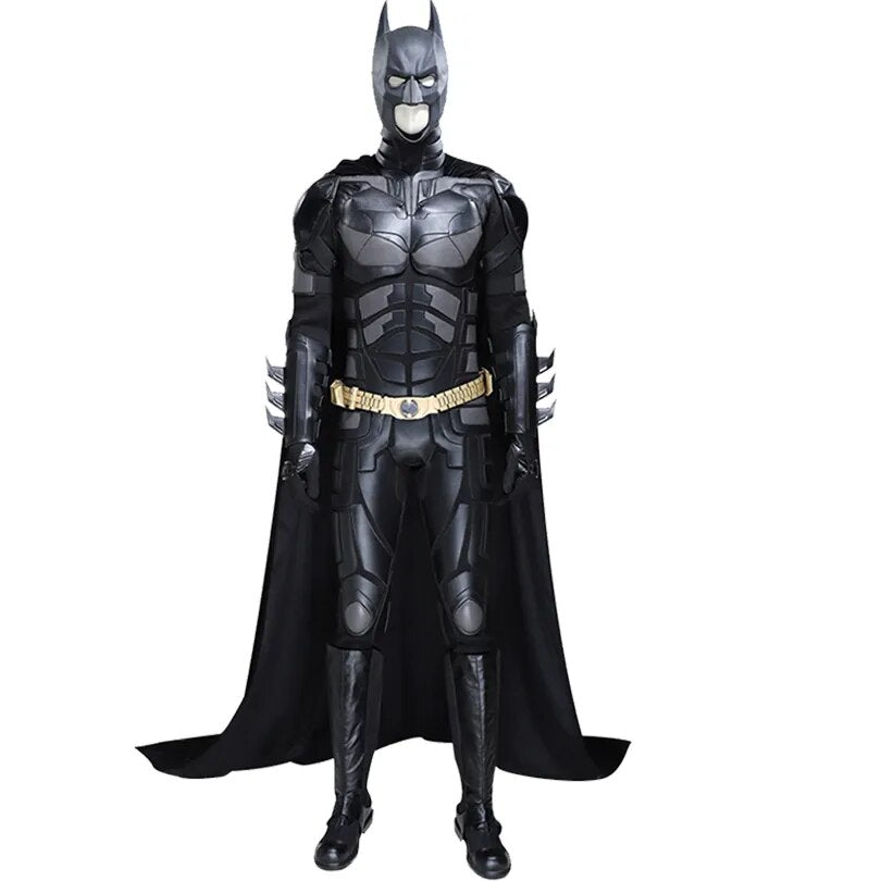 High Quality Halloween Superhero Bat Cosplay Bruce Battle Armor Wayne Outfit with Cowl Props Hero Dark Knight Costume Black Suit
