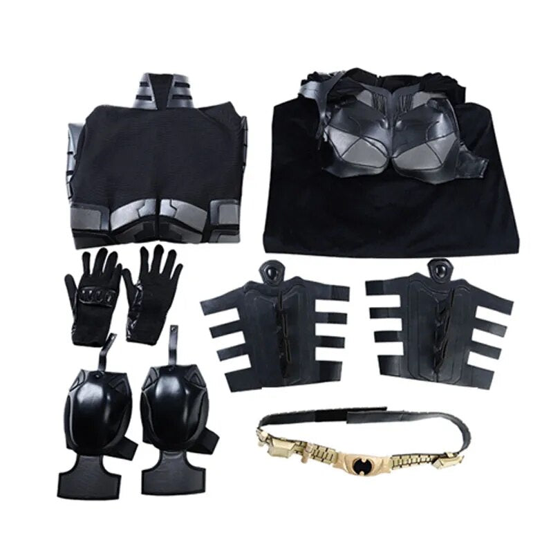 High Quality Halloween Superhero Bat Cosplay Bruce Battle Armor Wayne Outfit with Cowl Props Hero Dark Knight Costume Black Suit