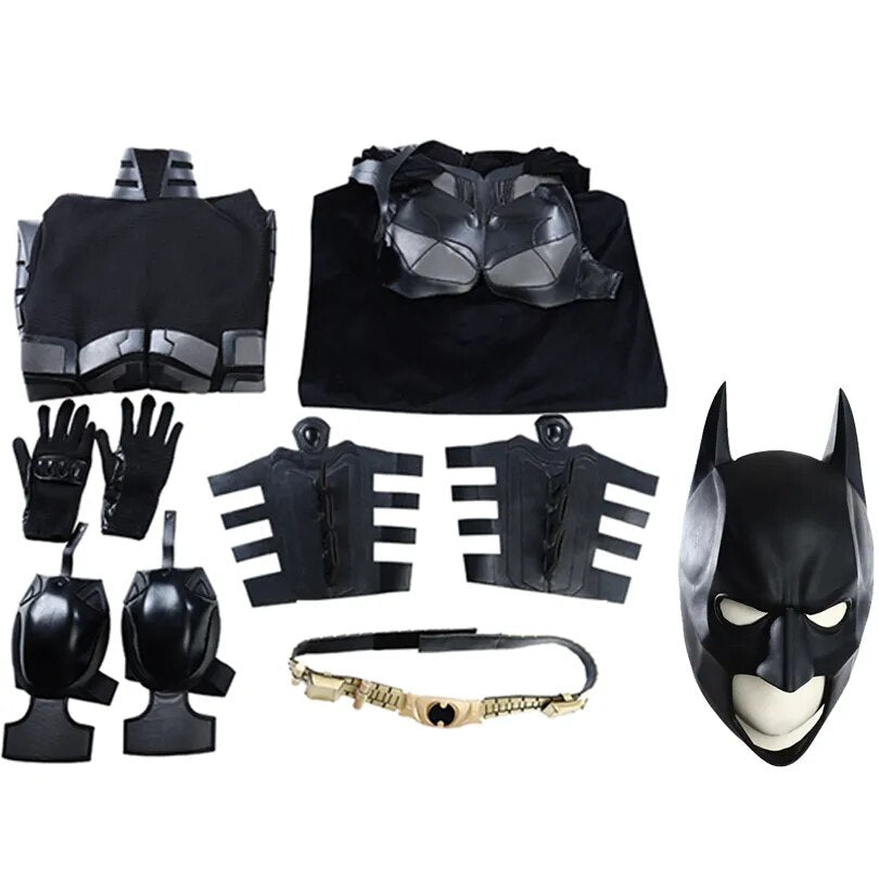 High Quality Halloween Superhero Bat Cosplay Bruce Battle Armor Wayne Outfit with Cowl Props Hero Dark Knight Costume Black Suit