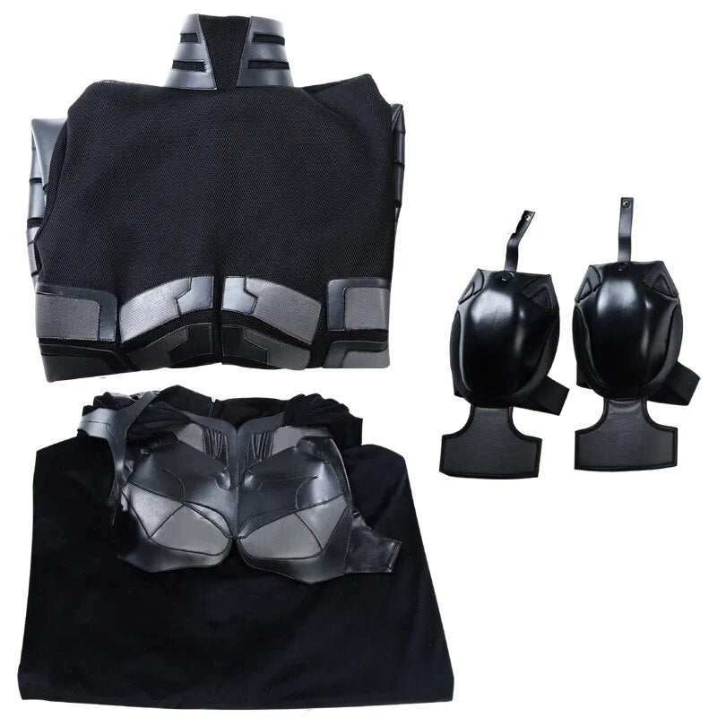 High Quality Halloween Superhero Bat Cosplay Bruce Battle Armor Wayne Outfit with Cowl Props Hero Dark Knight Costume Black Suit