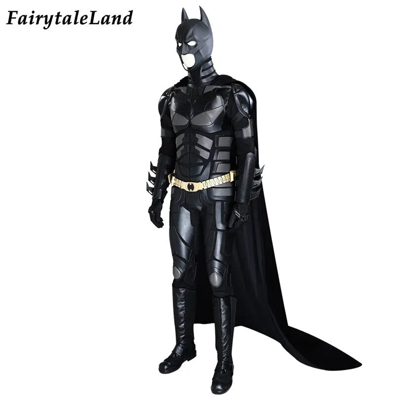 High Quality Halloween Superhero Bat Cosplay Bruce Battle Armor Wayne Outfit with Cowl Props Hero Dark Knight Costume Black Suit