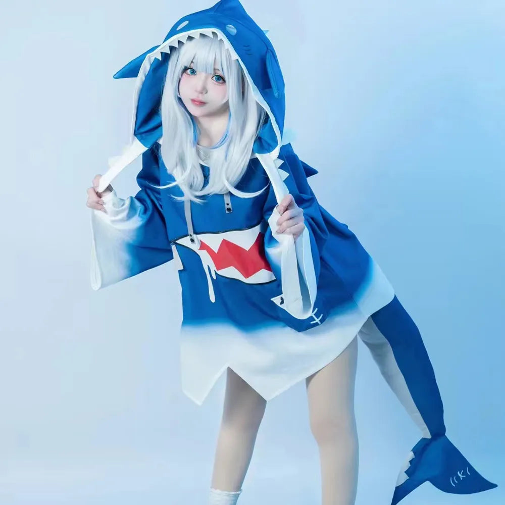 Hololive Vtuber Virtual Anchorman Gawr Gura Cosplay Costume Wig Set Girl Cute Shark Costume Halloween Party Dress Up Gift