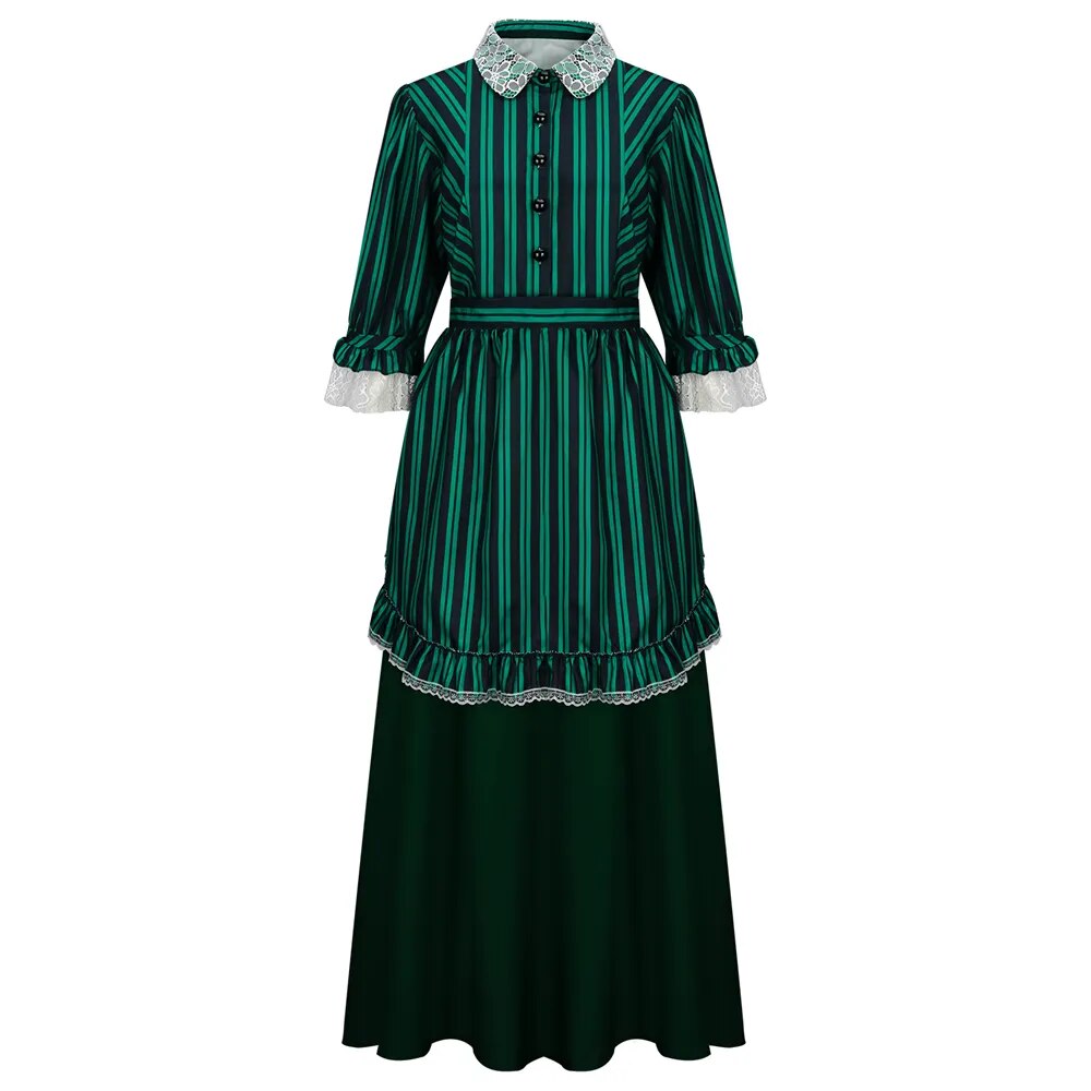 Horror Movie Haunted Mansion Costume Women Maid Cosplay Greeen Apron Skirt Outfits Scary Halloween Party Suits for Female