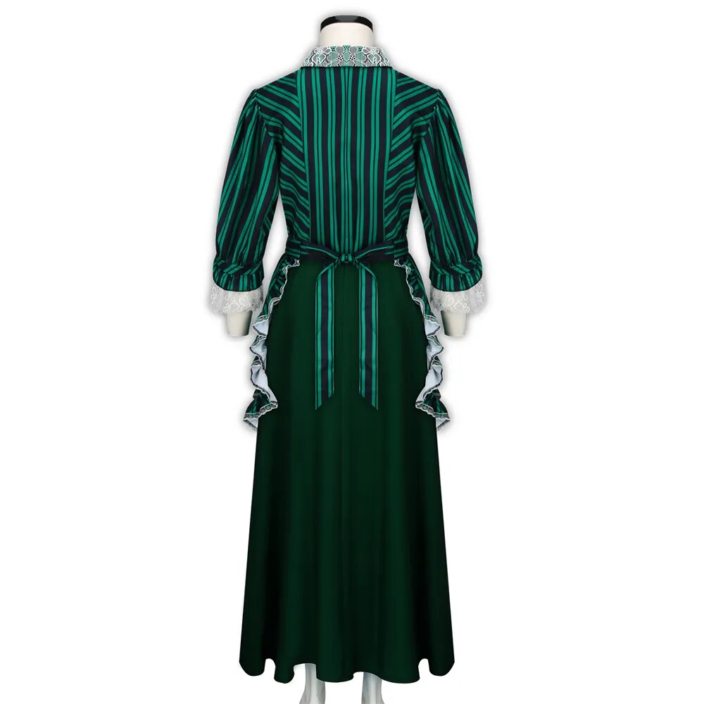 Horror Movie Haunted Mansion Costume Women Maid Cosplay Greeen Apron Skirt Outfits Scary Halloween Party Suits for Female