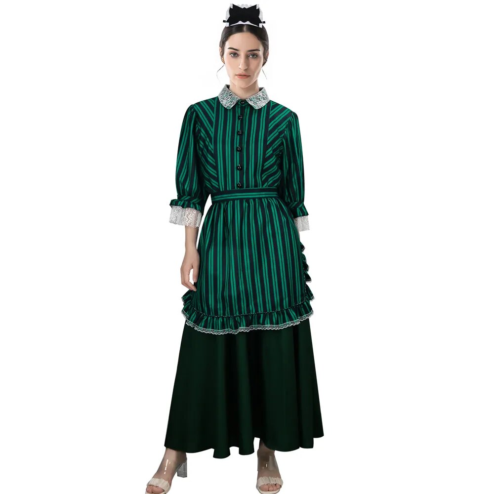 Horror Movie Haunted Mansion Costume Women Maid Cosplay Greeen Apron Skirt Outfits Scary Halloween Party Suits for Female