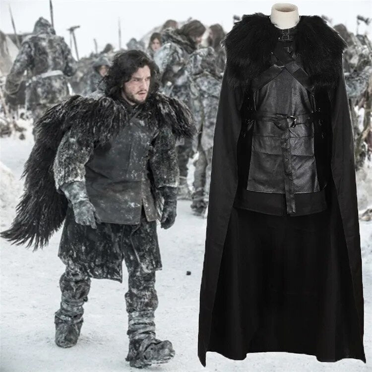 House Dragon Jon Cosplay Costumes Men&#39;s Black Cloak Uniform Snow Costume Full Set Coat Role-playing Outfits Halloween Party suit