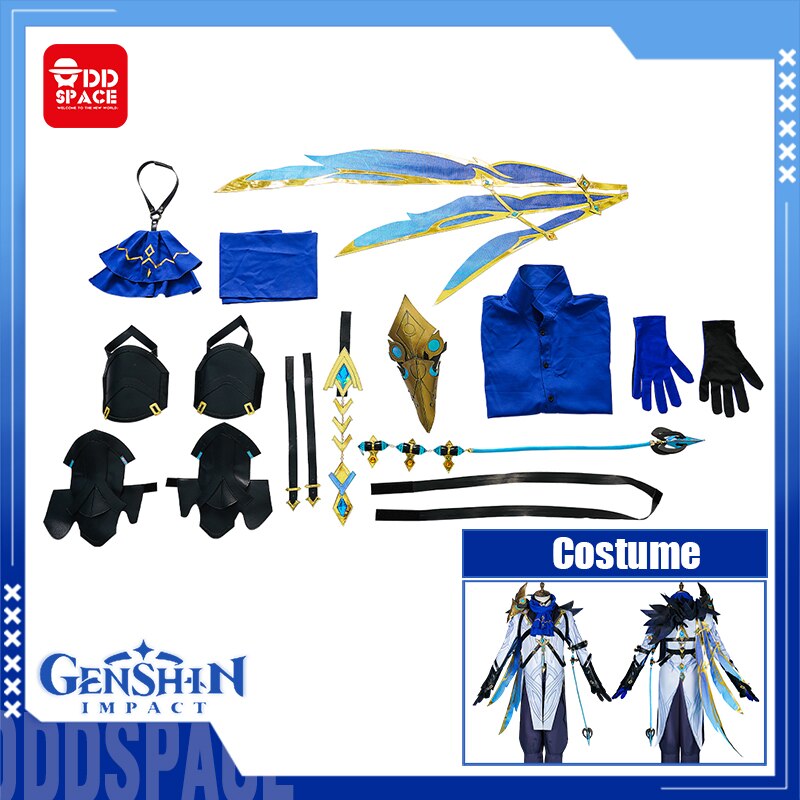 IL Dottore Cosplay Genshin Impact Cosplay Costume Game Fatui Harbinger Hakase The Doctor Cosplay Cloak Earring Mask Wig Shoes