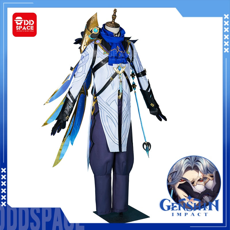 IL Dottore Cosplay Genshin Impact Cosplay Costume Game Fatui Harbinger Hakase The Doctor Cosplay Cloak Earring Mask Wig Shoes