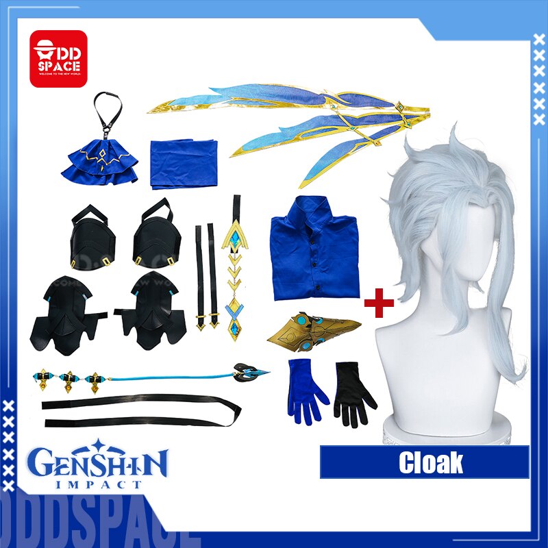 IL Dottore Cosplay Genshin Impact Cosplay Costume Game Fatui Harbinger Hakase The Doctor Cosplay Cloak Earring Mask Wig Shoes