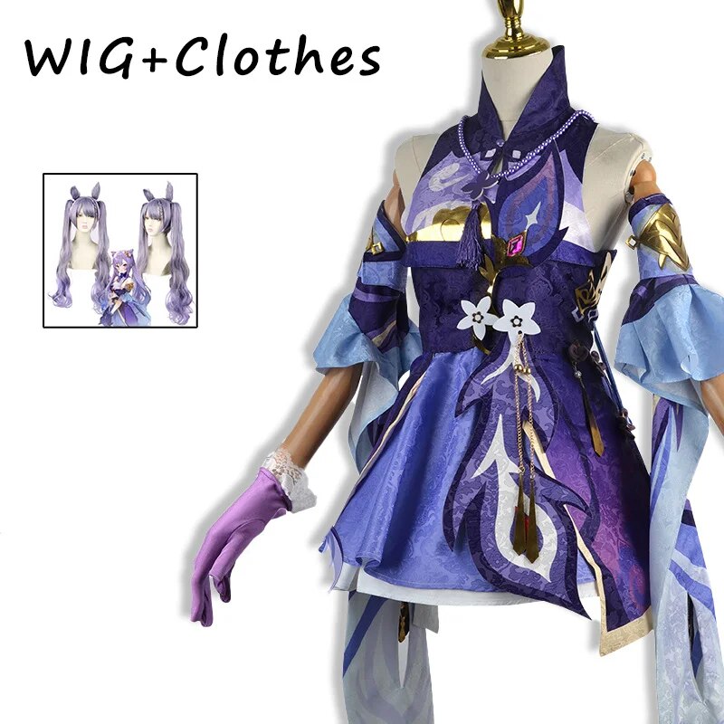Keqing Cosplay Genshin Impact Costume Keqing Dress Wig Uniforms Halloween Clothes for Women Chinese Style  Purple Cute Lolita