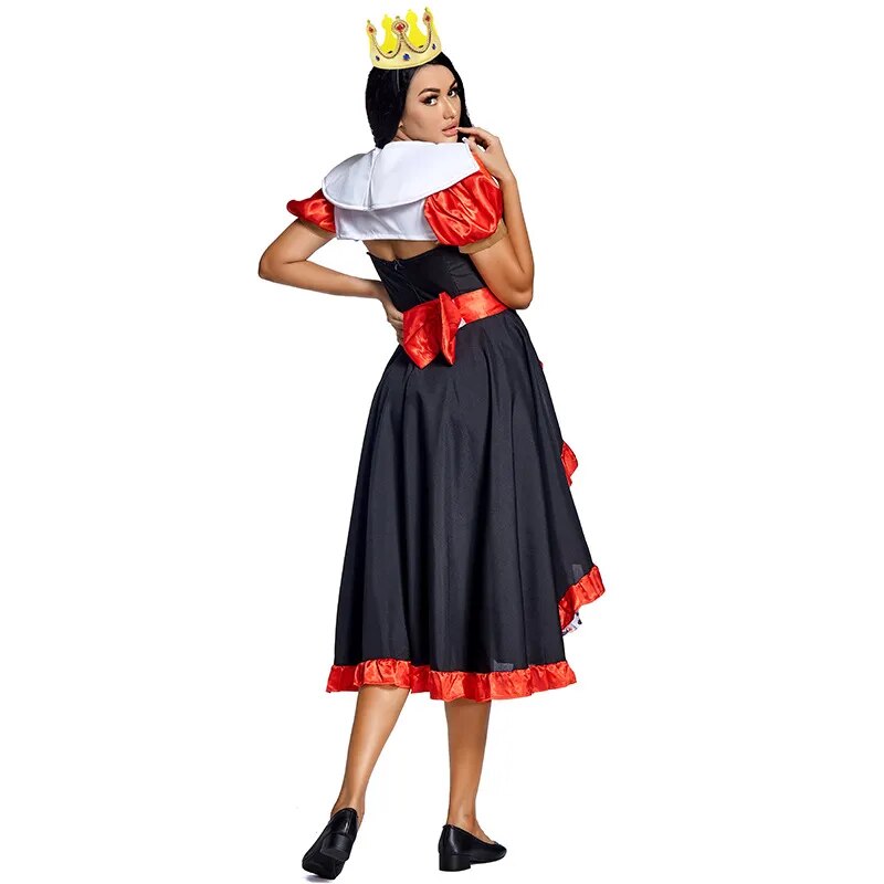 Kid Adult Queen of Hearts Alice in Wonderland Costume Poker Queen Cosplay Halloween Masquerade Costumes Sexy Dress with Headwear