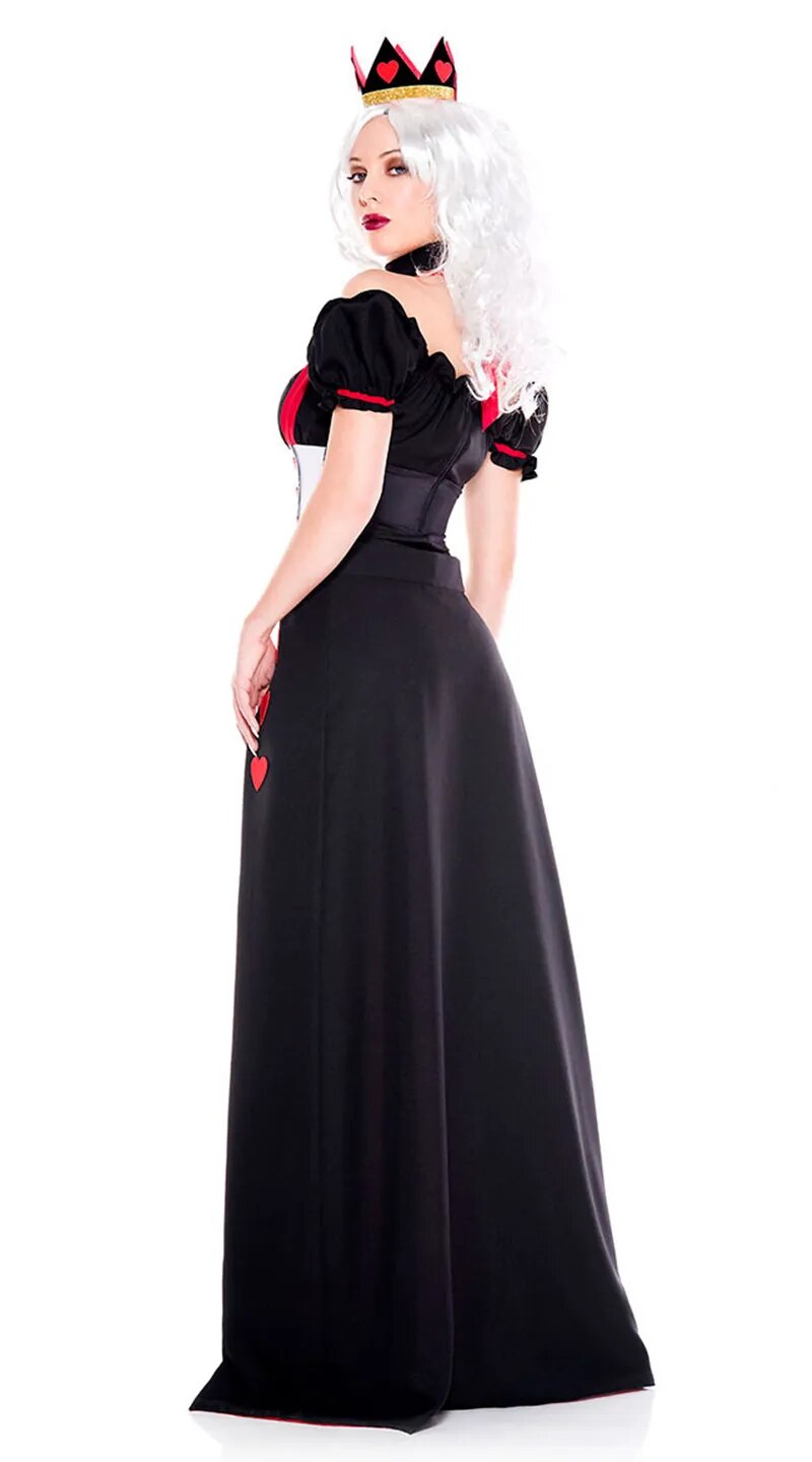 Kid Adult Queen of Hearts Alice in Wonderland Costume Poker Queen Cosplay Halloween Masquerade Costumes Sexy Dress with Headwear