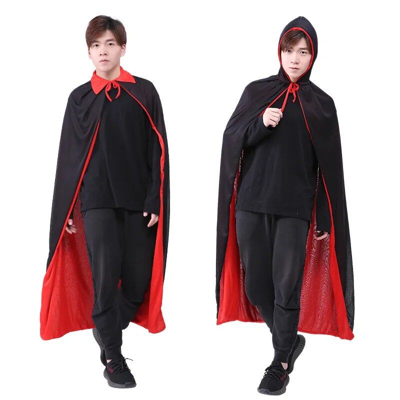 Kids Adult Vampire Cloak Cape Red Black Double Side Wear Hooded Cloak Halloween Party Cosplay Costume Men Women Clothes