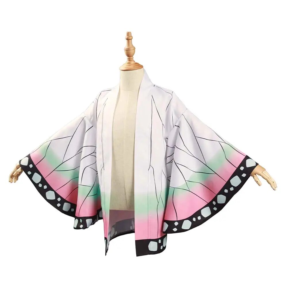 Kids Demon Slayer Kimetsu no Yaiba Kochou Shinobu Cosplay Anime Costume Kimono Coat Cape Boys Girls Cloak Halloween Party Suits