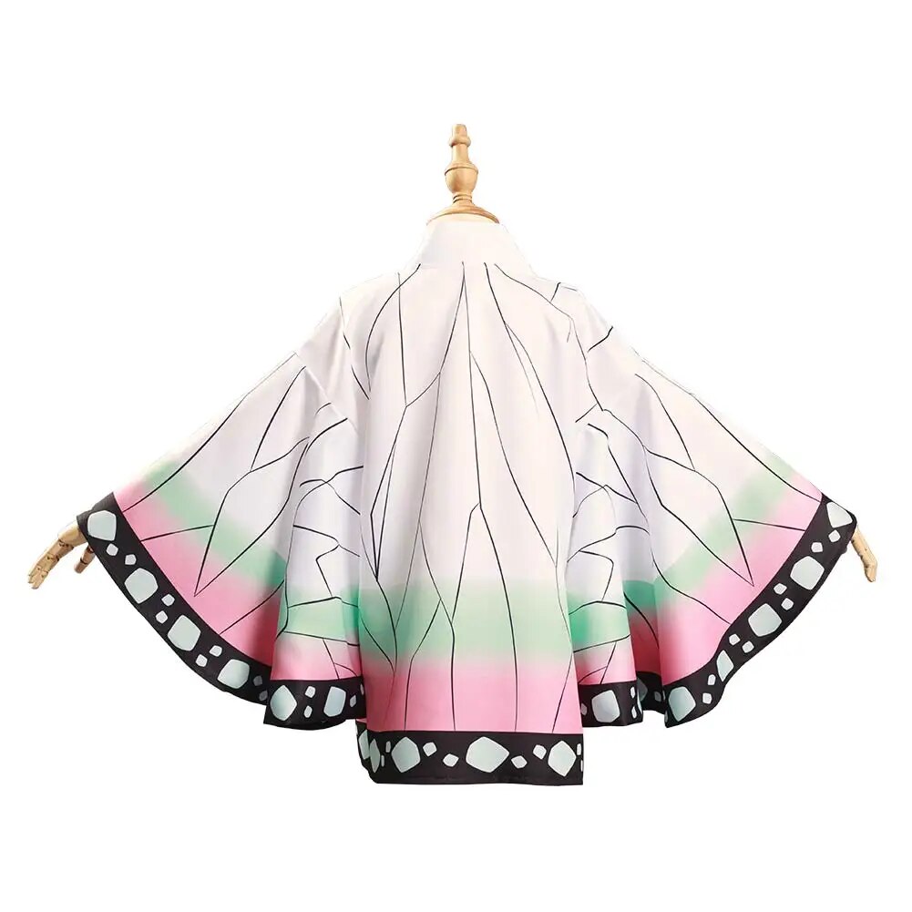 Kids Demon Slayer Kimetsu no Yaiba Kochou Shinobu Cosplay Anime Costume Kimono Coat Cape Boys Girls Cloak Halloween Party Suits