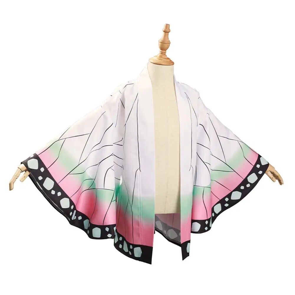 Kids Demon Slayer Kimetsu no Yaiba Kochou Shinobu Cosplay Anime Costume Kimono Coat Cape Boys Girls Cloak Halloween Party Suits