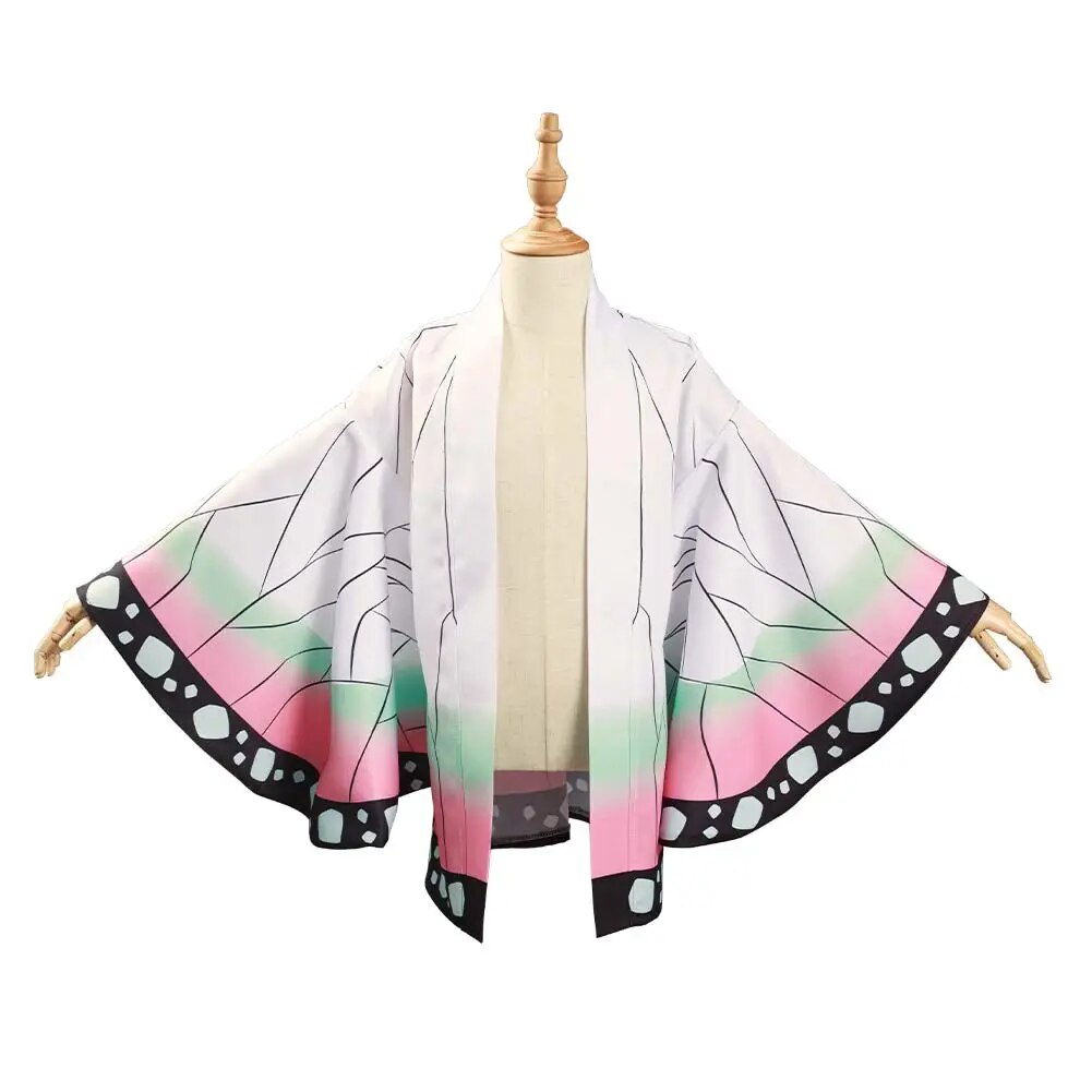 Kids Demon Slayer Kimetsu no Yaiba Kochou Shinobu Cosplay Anime Costume Kimono Coat Cape Boys Girls Cloak Halloween Party Suits