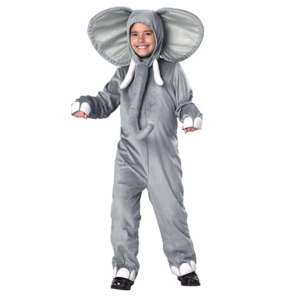 Kids Elephant Costumes Cute Children Animal Cosplay Girl Boys Kindergarten School Party Student Game Role Play Suit Romper Purim