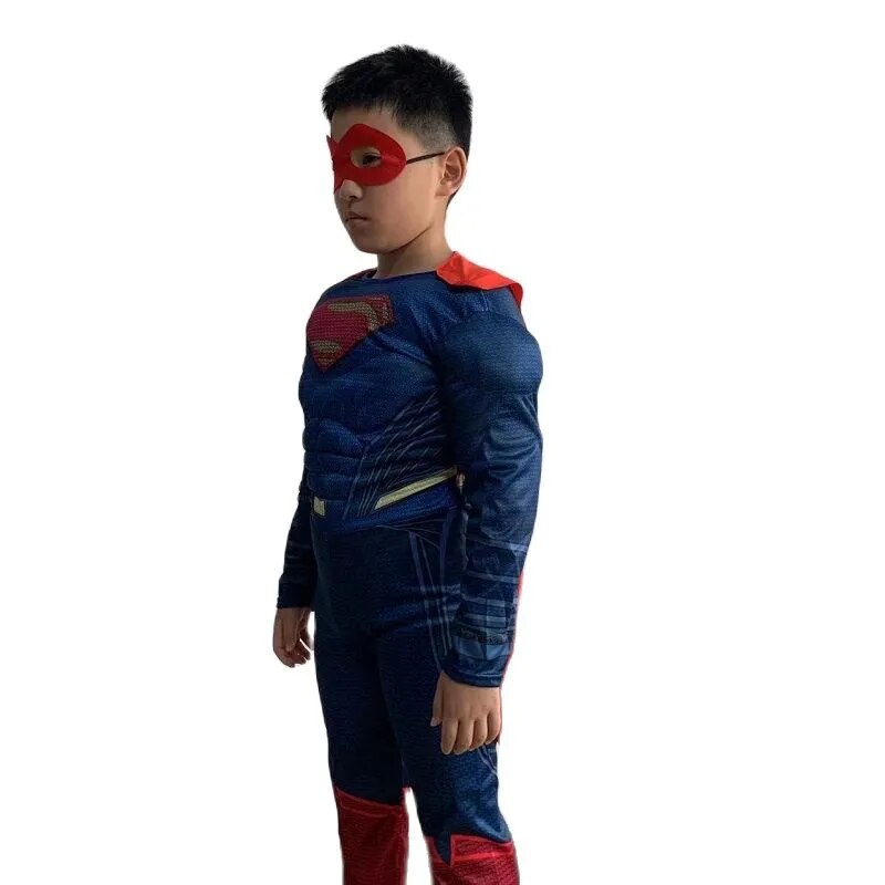 Kids Superman Halloween Cosplay Costume Boys Anime Superhero Party Role Play Dress Up Muscle Suit Children Hero Jumpsuit Outfit