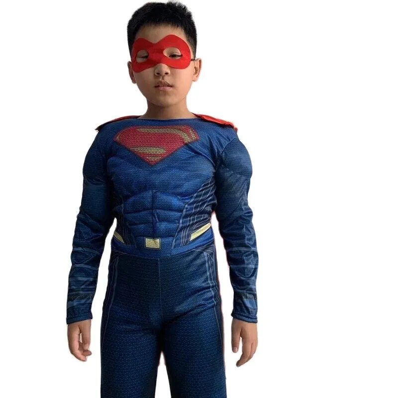Kids Superman Halloween Cosplay Costume Boys Anime Superhero Party Role Play Dress Up Muscle Suit Children Hero Jumpsuit Outfit