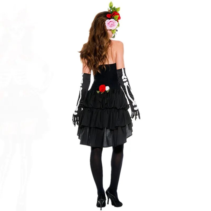 Lady Carnival Halloween Corpse Bride The Skeleton Costume Mexican Day Of The Dead Outfit Cosplay Fancy Party Dress