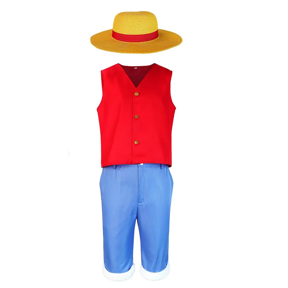 Luffy Cosplay Vest Pants Hat Costume Anime One Cos Piece Disguise Whole Outfits Women Men Adult Halloween Carnival RolePlay Suit
