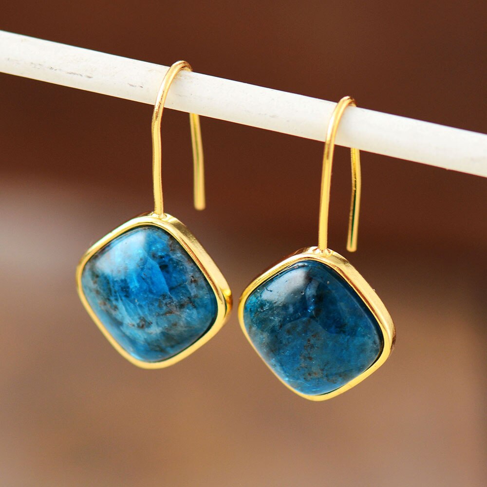 Luxury Women Earrings Square Apatite Dangle Earring Ethnic Unique Bold Lady Gems Stones Earring Jewelry Femme
